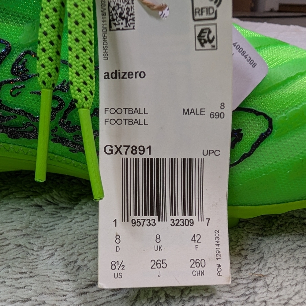 Adidas Adizero Team Solar Green Silver Big Mood Football Cleats Mens 8.5 GX7891 - Picture 3 of 8